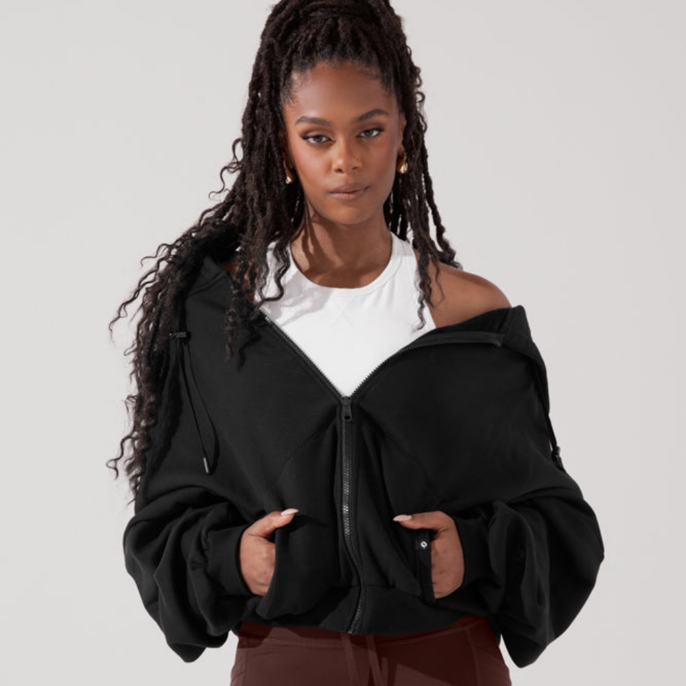 Black Oversized Zip-Up Hoodie